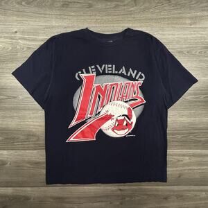 Vintage Cleveland Indians Shirt Mens XL Navy MLB Baseball Chief Wahoo 90s RARE